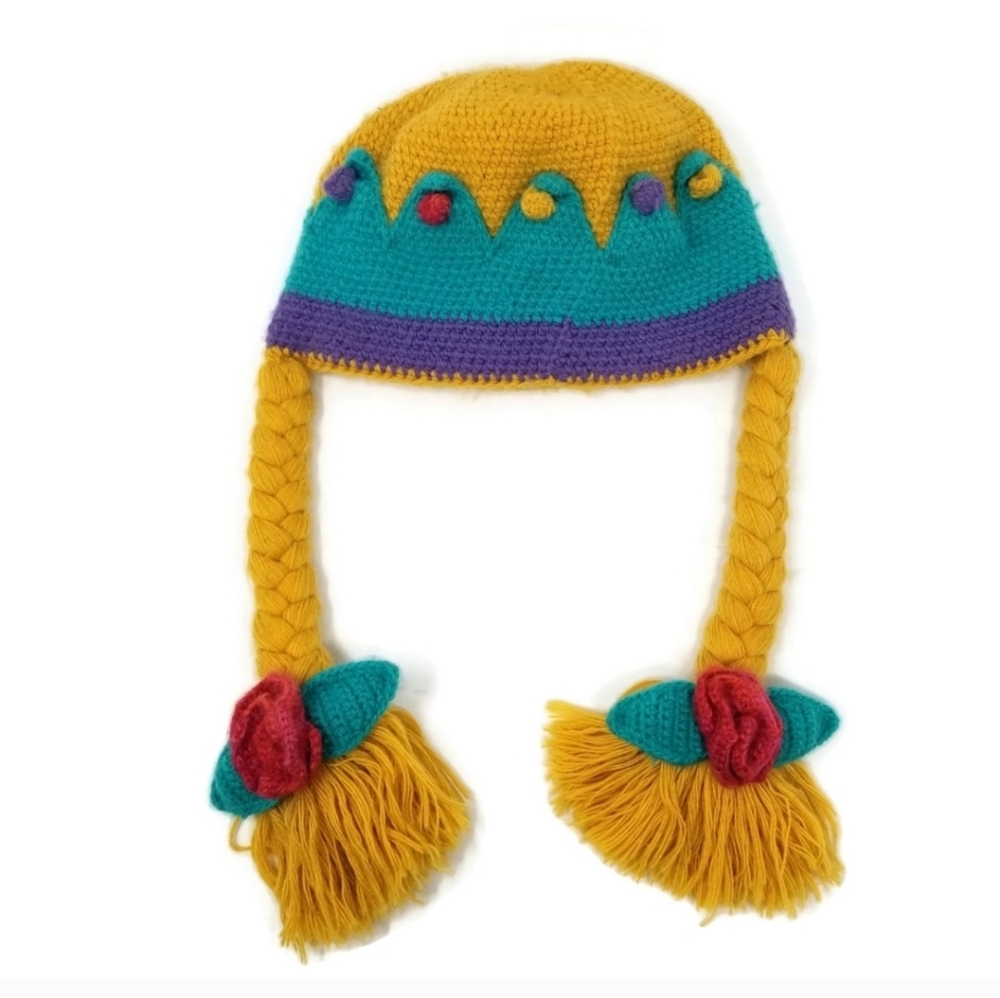 Peruvian Trading Co Girls Crochet Princess Crown Braid Character Hat Pink